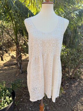 Kirra Sheer Ivory/Cream Lace Babydoll Sleeveless Tunic Top Size XL Cottagecore